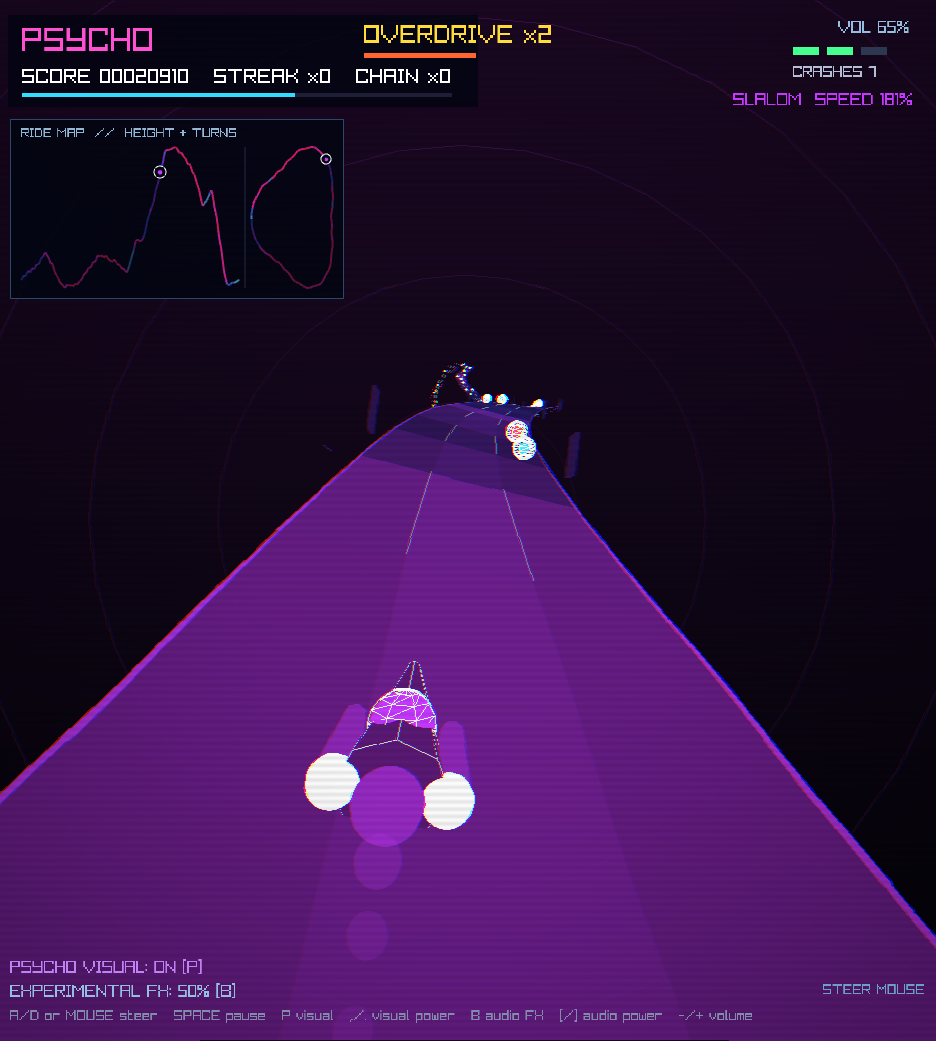 A violet road bending through a slalom